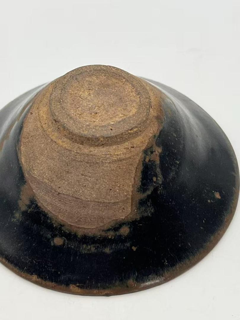 南宋から元時代　建窯黒釉斗笠天目茶碗 素麵茶碗　金口　高台(F-132)