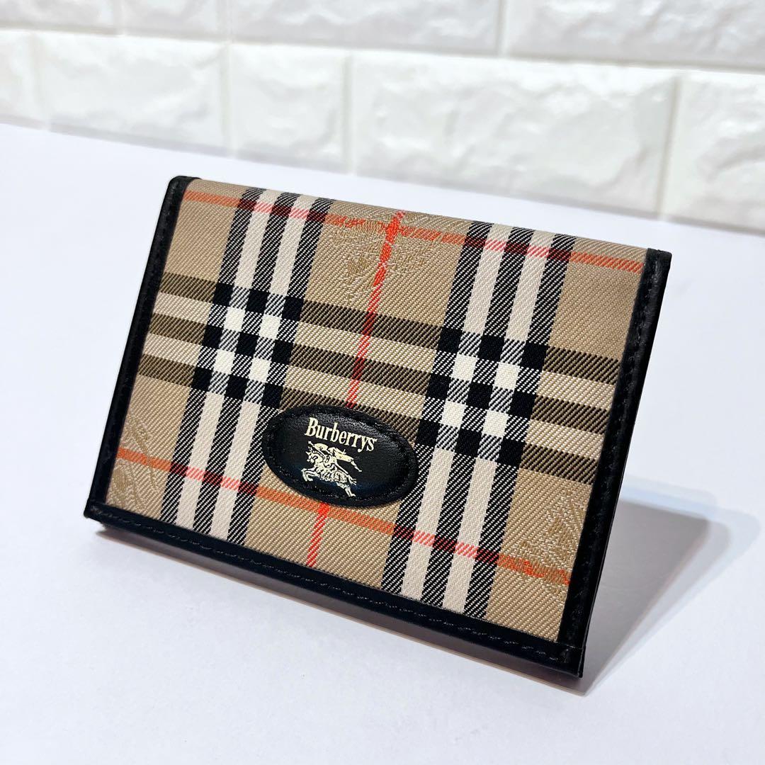 極美品 バーバリー ノバチェック ホースロゴ レザー キャンバス 名刺入れ