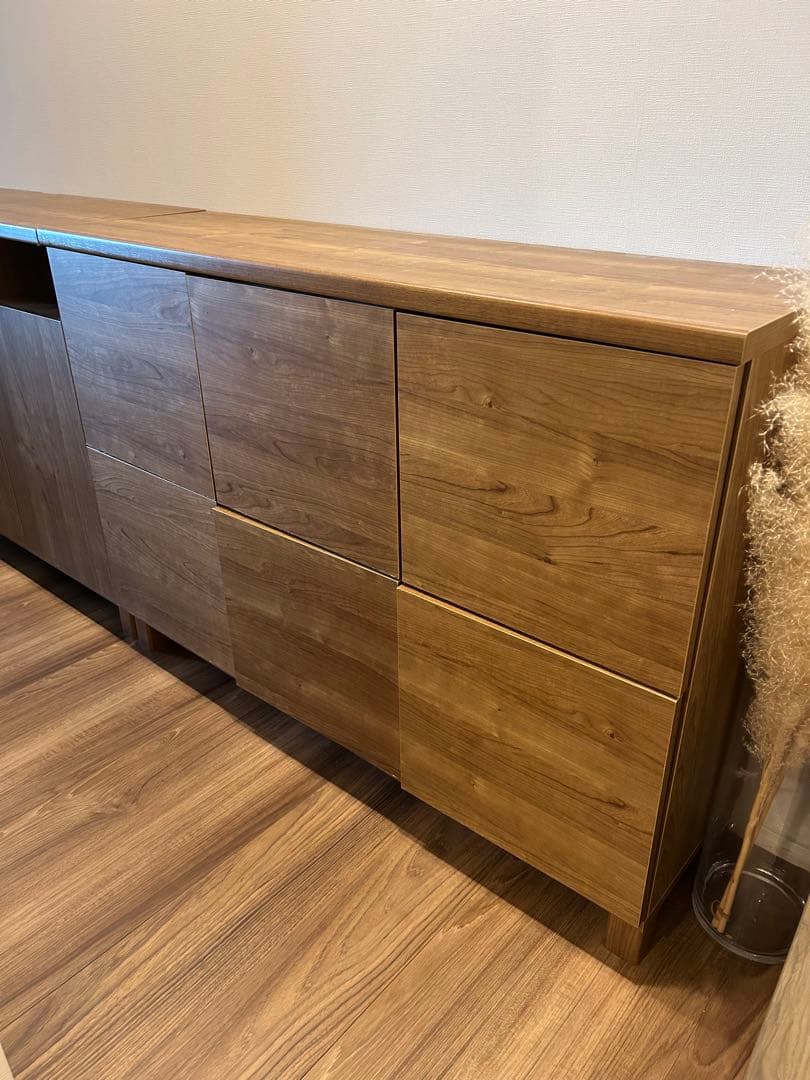 【日本製】キャビネット 幅110cm 木製 扉付き 本棚 収納棚　組立済み