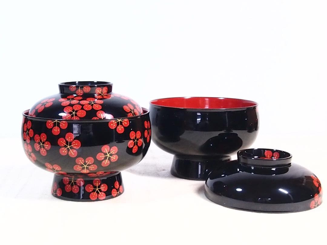 【美品】輪島塗 五島屋謹製 梅蒔絵 煮物椀5客 雑煮椀/大椀 梅づくし 漆器食器