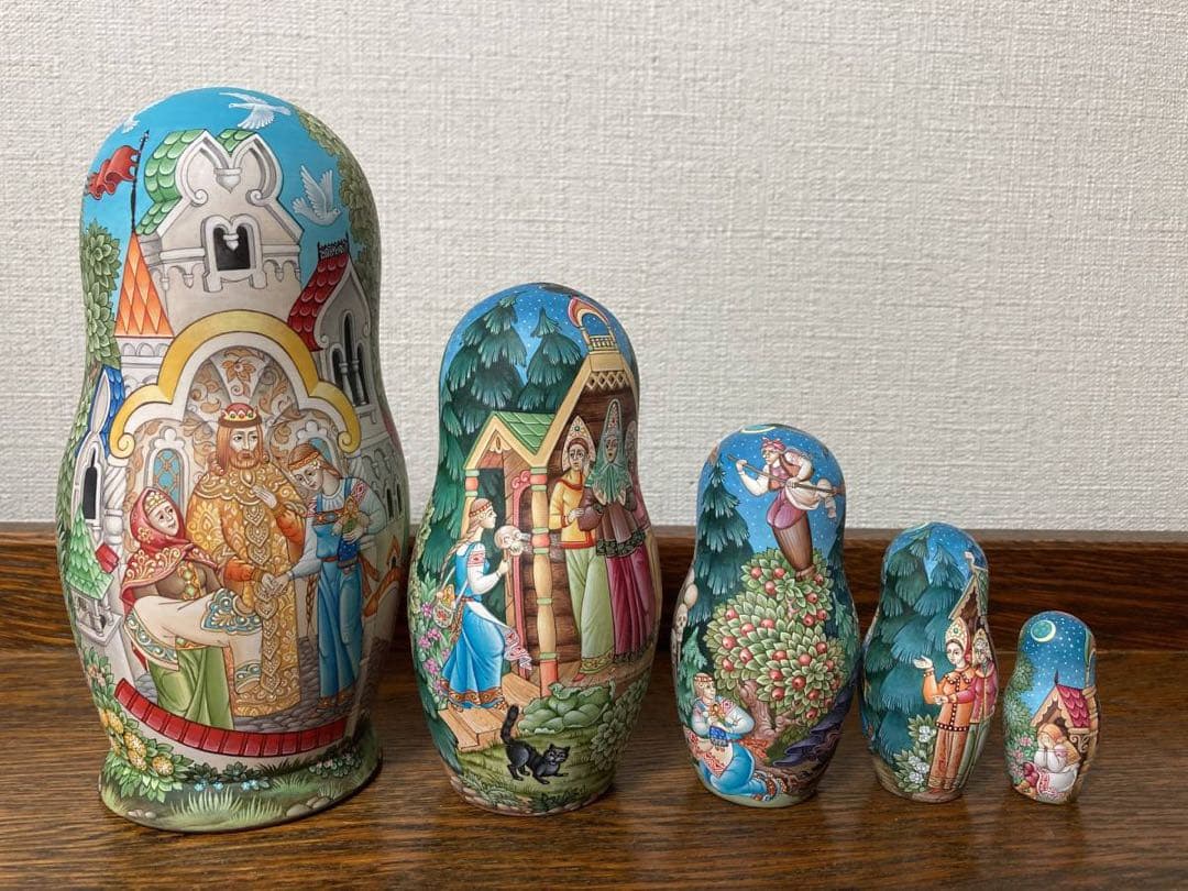 ロシア雑貨☆うるわしのワシリーサ民話マトリョーシカ(5P)オルガ作コブロフ工房