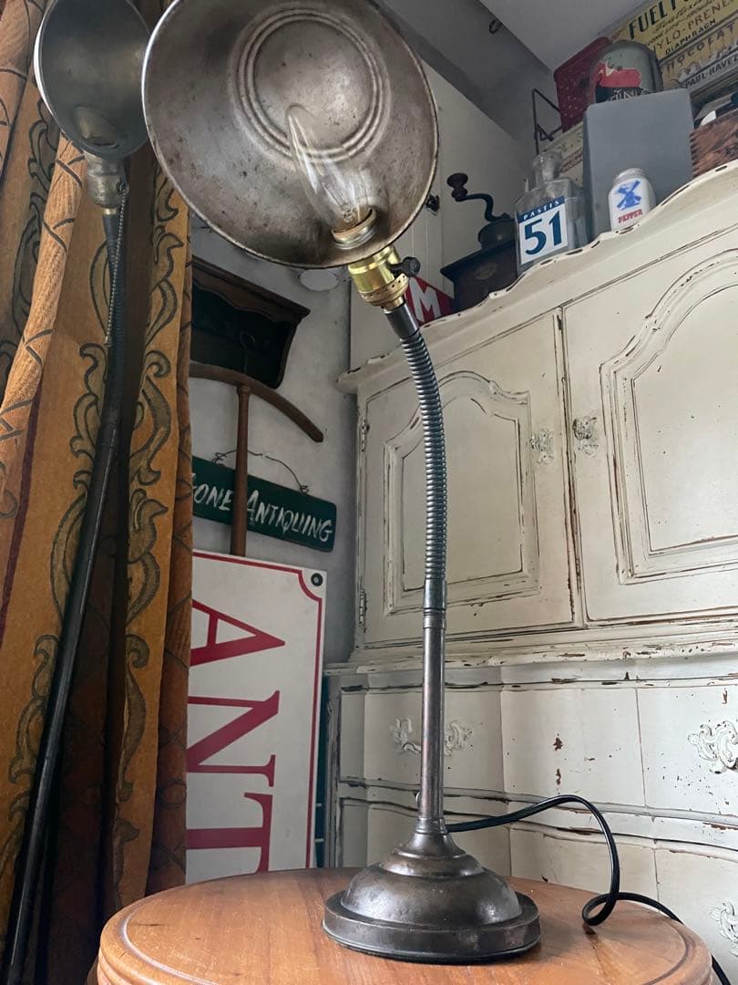 アンティーク　真鍮　グースネック　ランプ　デスク　テーブル　レア　アメリカ