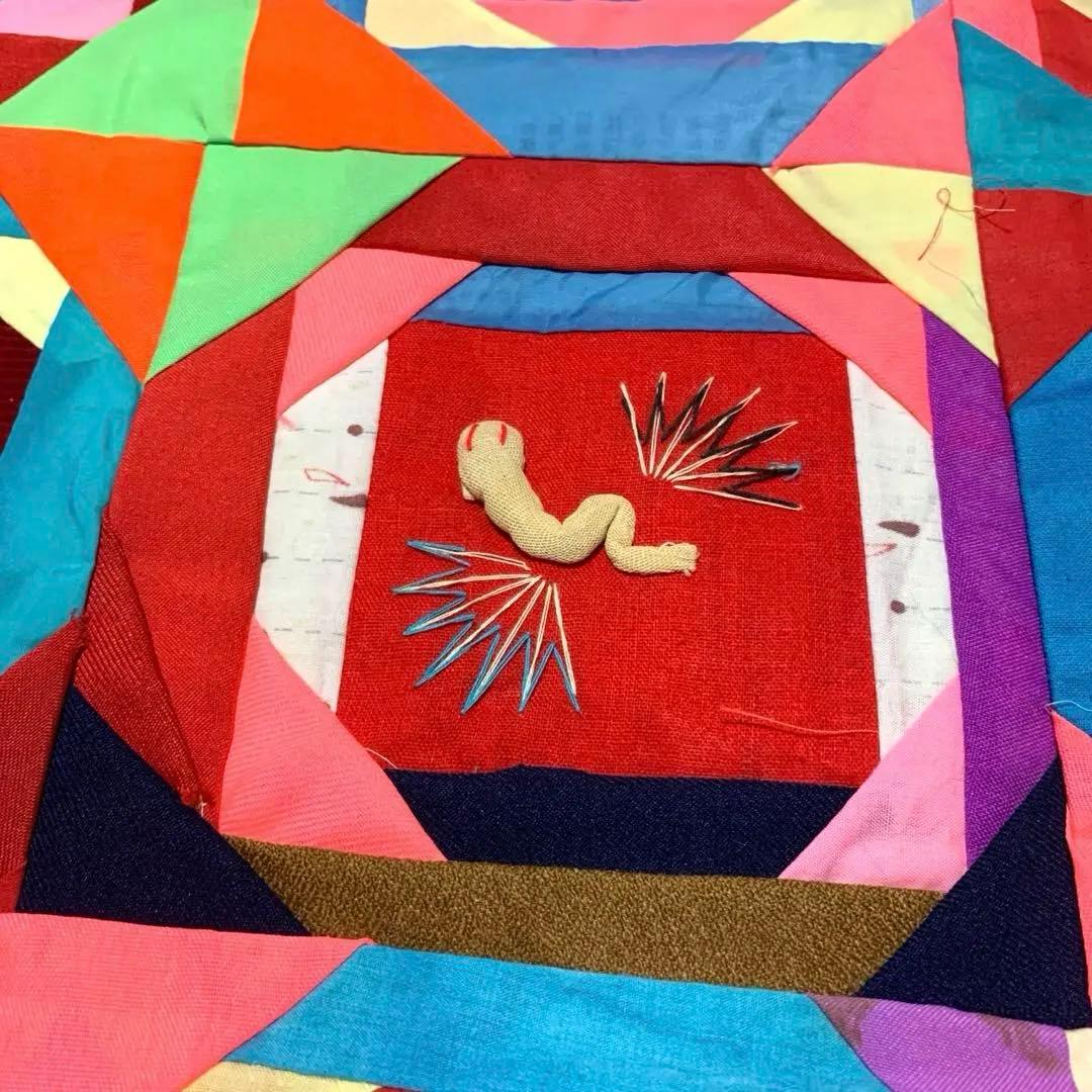 貴重！vintage♡パッチワークキルト大判　チャイナ刺繍　ラグ　ブランケット