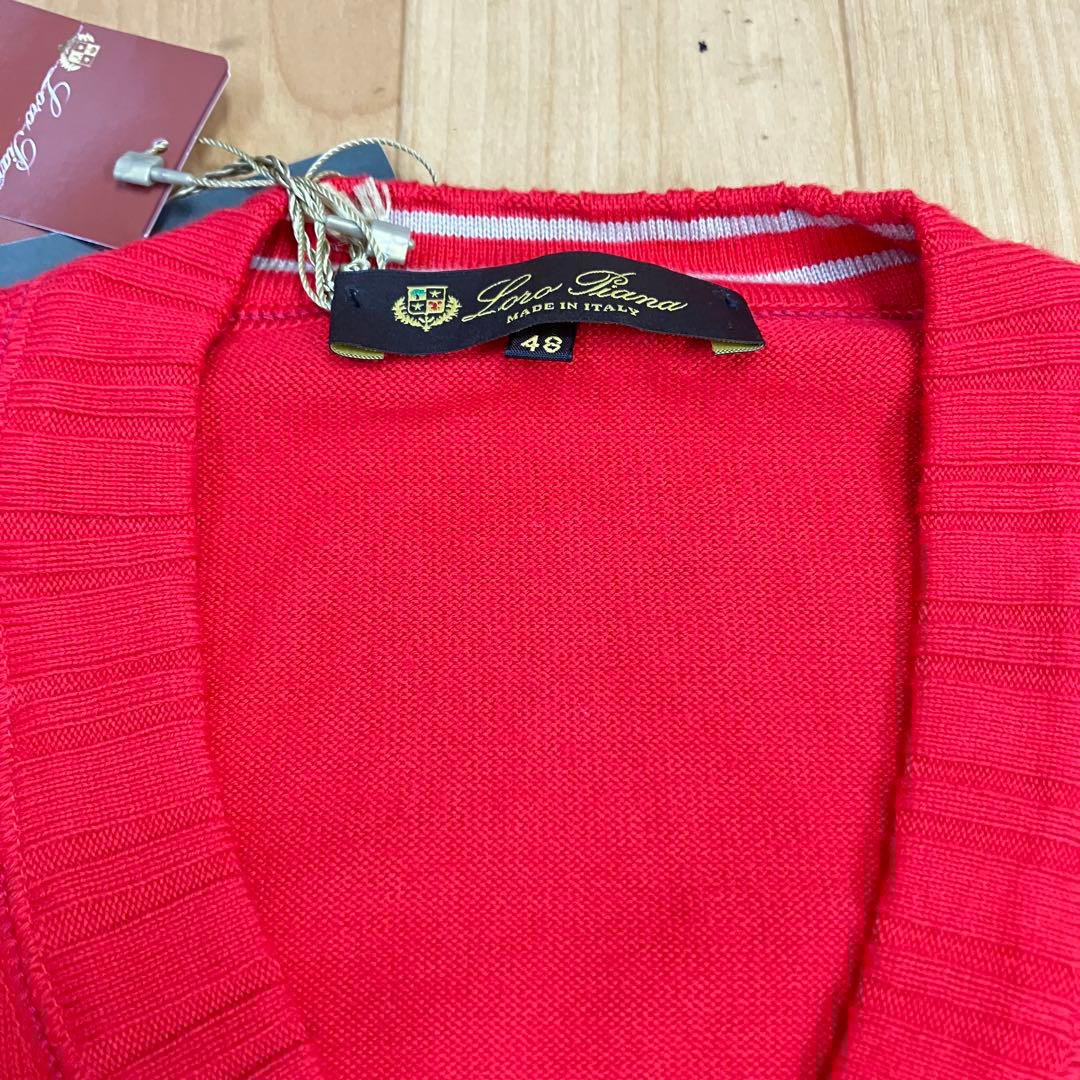 ロロピアーナ　コットン　Vネック　ニット　サイズ48　朱色　新品 ハイゲージ