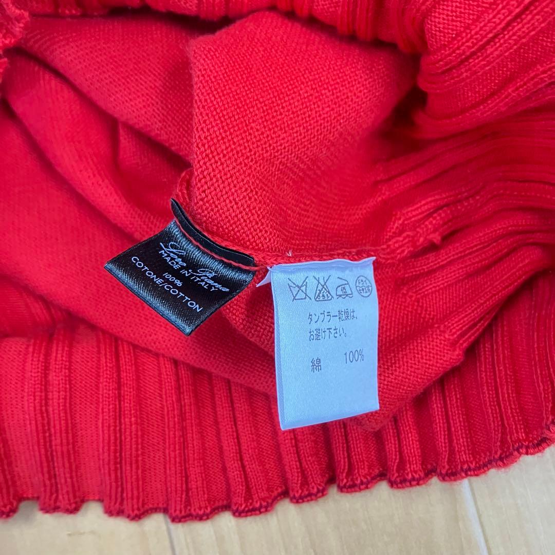 ロロピアーナ　コットン　Vネック　ニット　サイズ48　朱色　新品 ハイゲージ