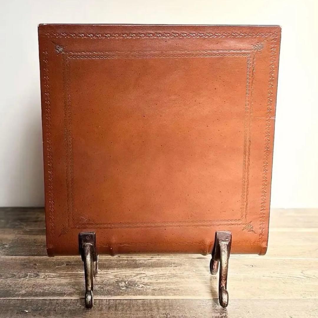 19世紀〜20世紀 マガジンラック ブックスタンド　革装風 × 鋳鉄脚（修復前）