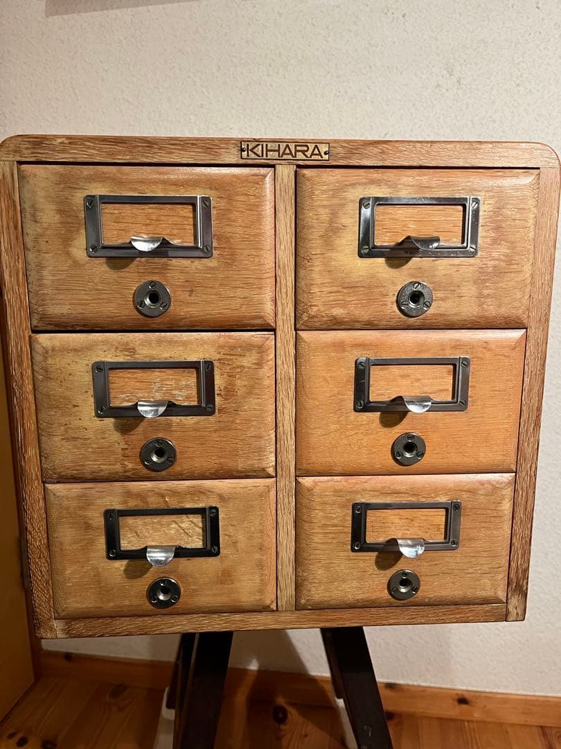 昭和レトロ アンティーク 図書館 木製カードケース 2列3段 木製引き出し