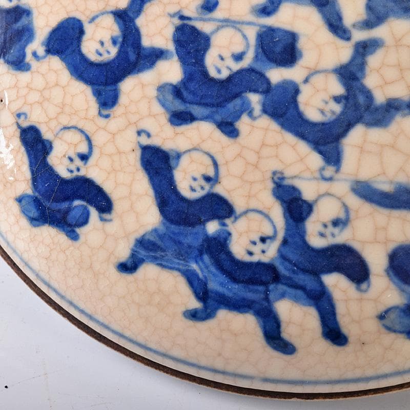 中国　大清康煕年製款　青花　唐子文　香合　時代箱付　G　R8252