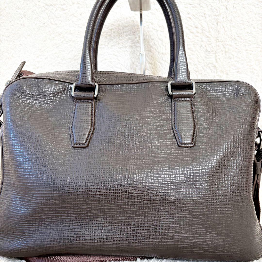 極美品　ヒューゴボス　ブリーフケース　ショルダーバッグ　2way ブラウン　本革
