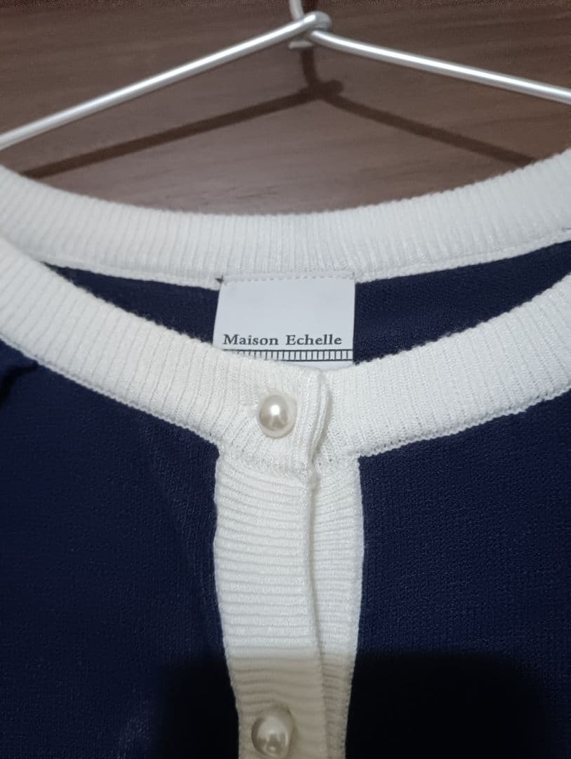 メゾンエシェル 2WAYバイカラーニットカーディガン　ネイビー