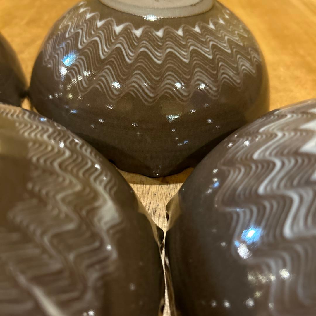 長崎　現川焼 十二代 横石臥牛宗雲作 刷毛目 花形鉢　五個　希少　一