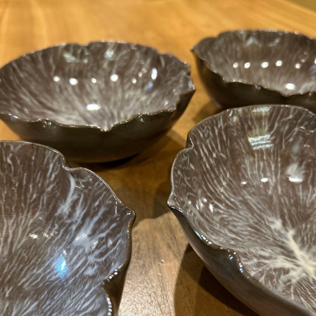 長崎　現川焼 十二代 横石臥牛宗雲作 刷毛目 花形鉢　五個　希少　一