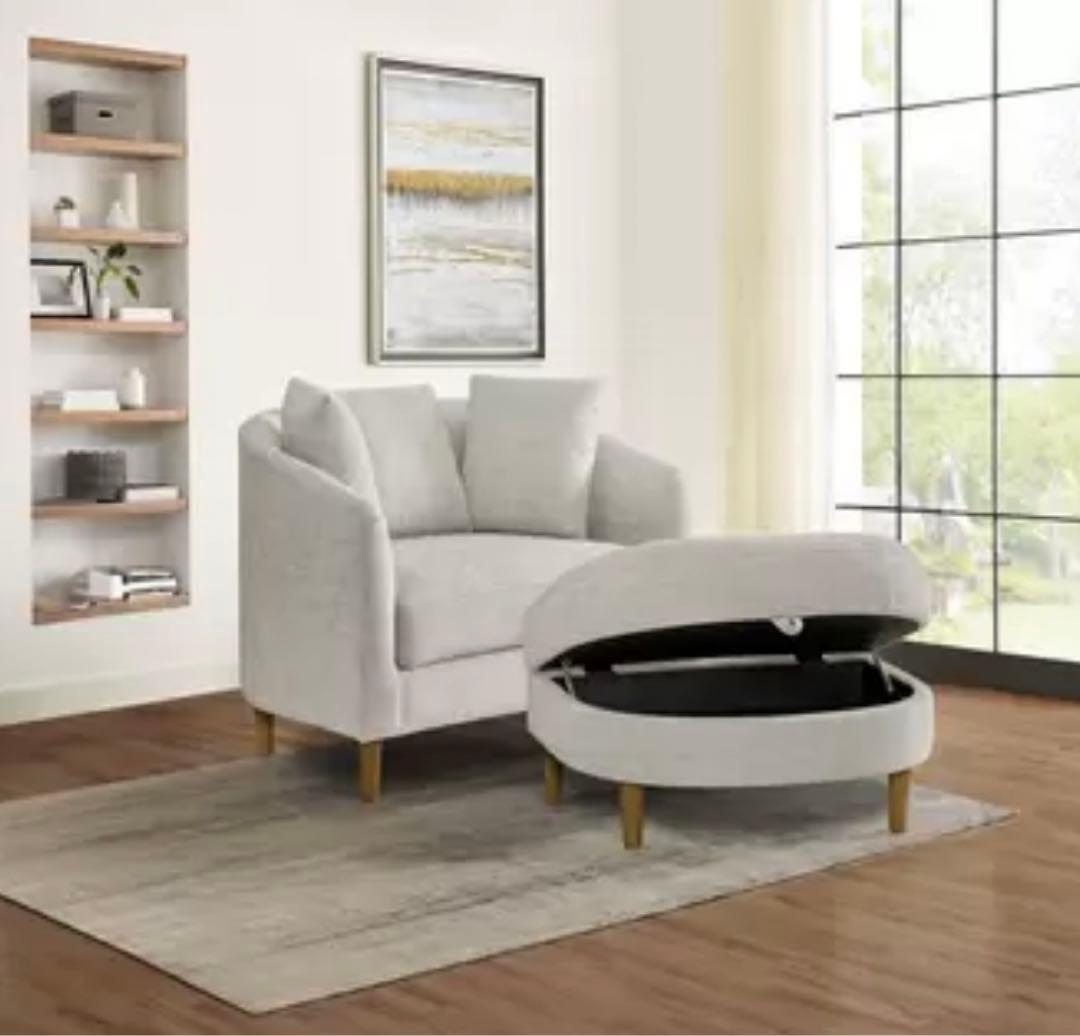 Thomasville オットマン付きファブリックチェアー 1人用 ソファー