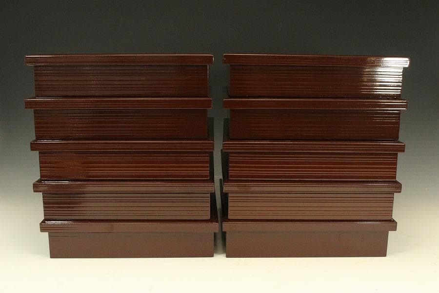 懐石 松花堂 垂れ柳 紋 蓋物 漆塗 十客(LC413)