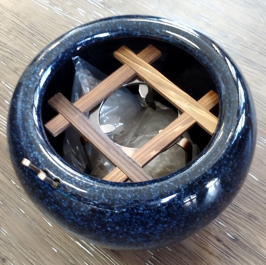 値下げ　火鉢　生子柄　信楽焼　10号　インテリア　和室　灰付き　ブルー