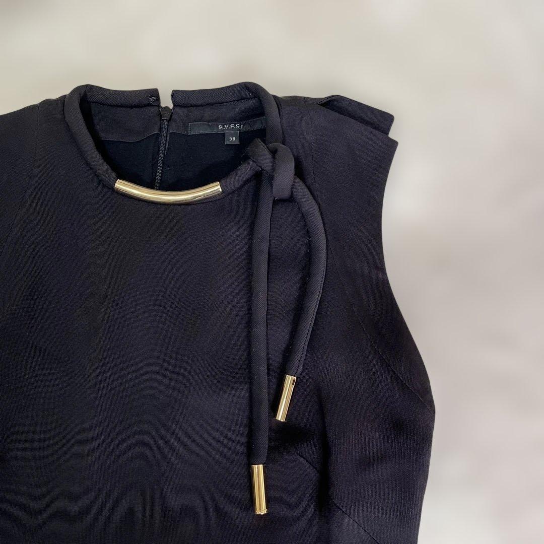 お慶びの日に上品な☆美品☆Gucci ブラック ノースリーブ ワンピース 38