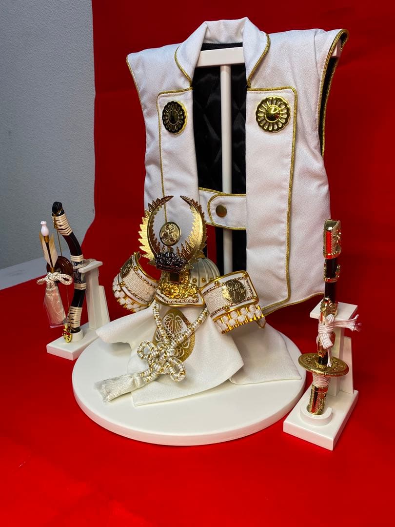 徳川家康　五月人形　兜飾り　白陣羽織付き兜平飾り　龍虎柄