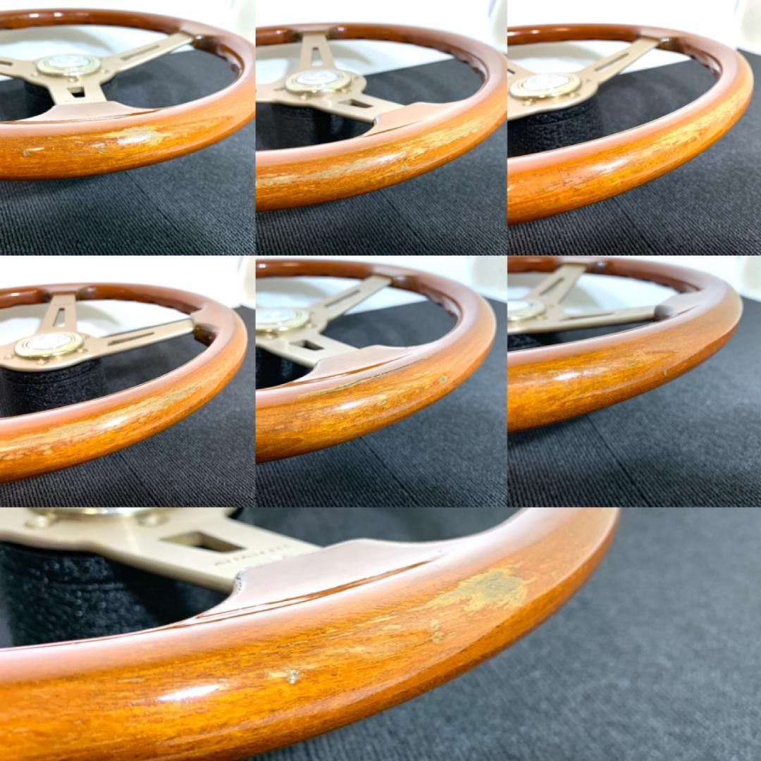 アバルト ゴールド ウッドステアリング 35Φ ホーンボタン付 当時物 旧車