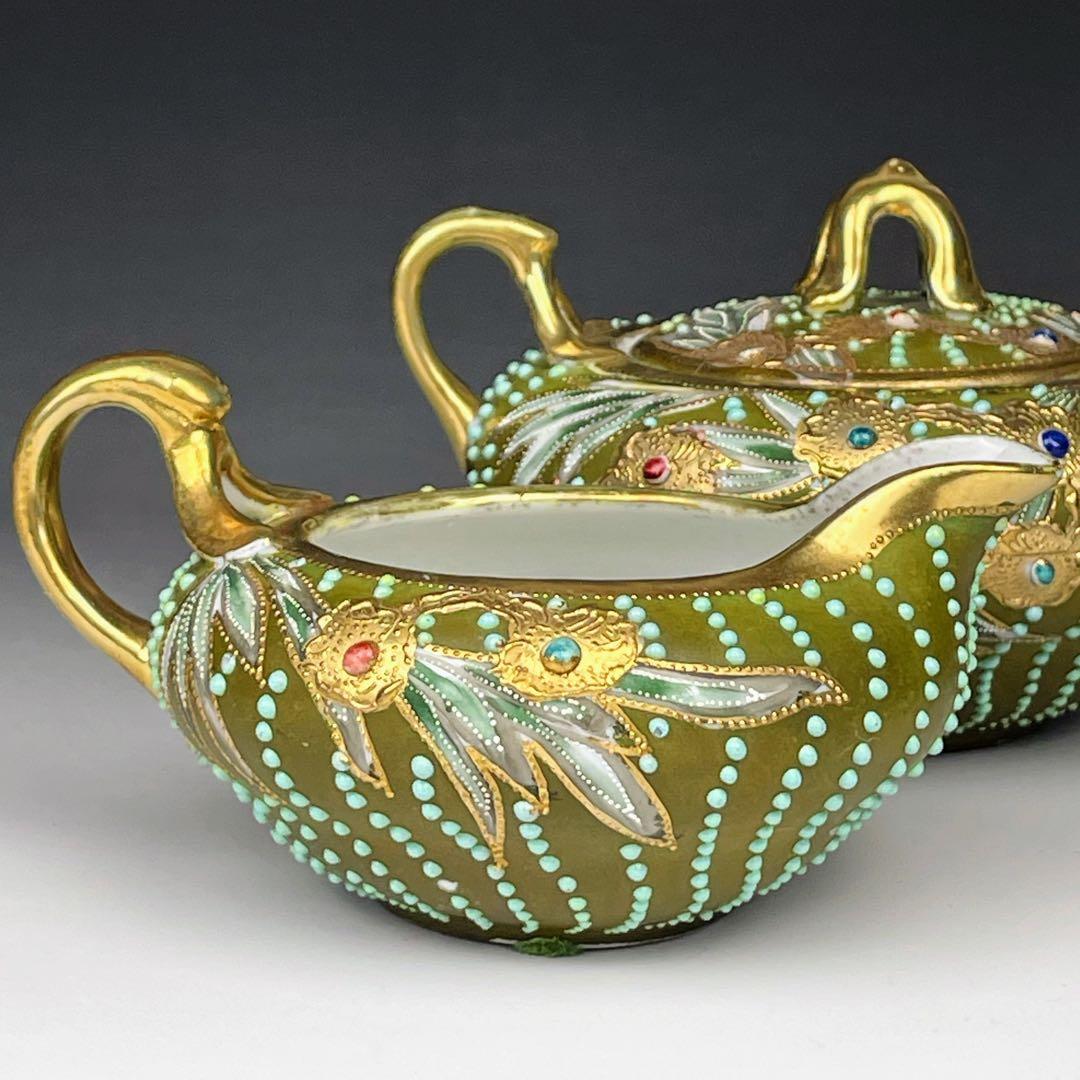 【希少】オールドノリタケ シュガーボウル クリーマー ジュエル エナメル盛り