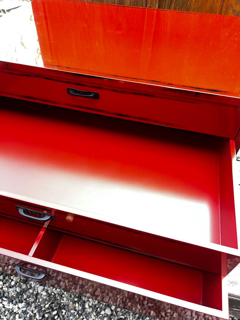 44 展示品 根来塗 三段引き出し 定価45000円