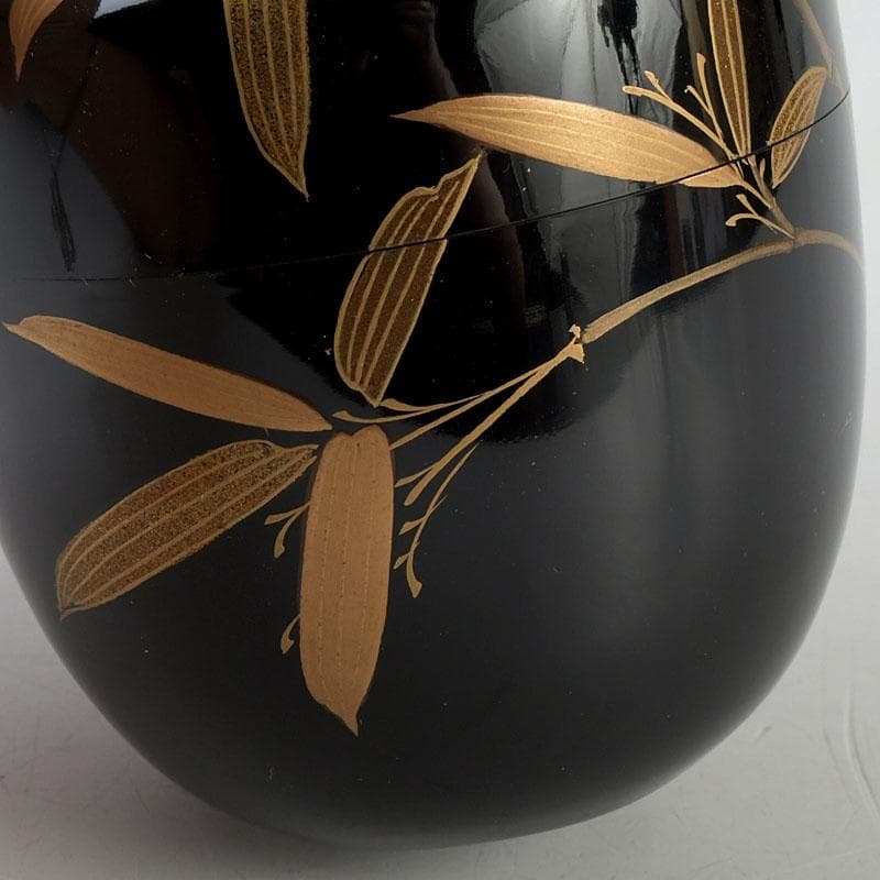 茶道具　輪島塗　稲忠謹製　笹蒔絵　棗　共布共箱　V　9359