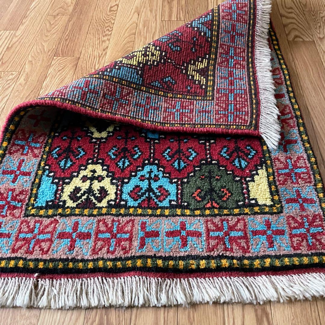 ペルシャ絨毯 玄関マット 本物 手織り絨 ホラサン産ペルシャラグ67/90cm