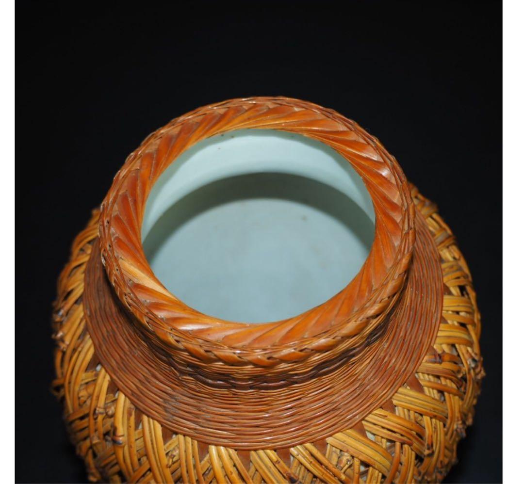 送料無料　中国古玩　竹細工　竹編花瓶