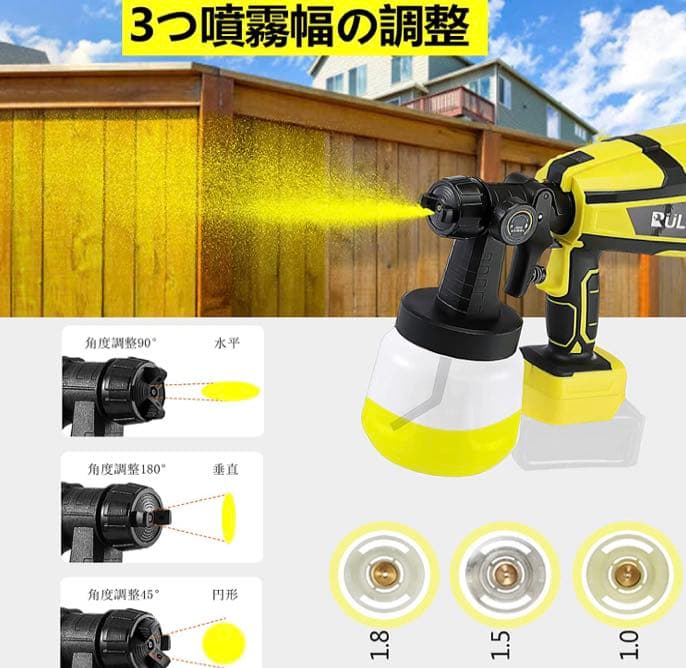 電動スプレーガン塗装ガン 小型 1000mlコードレス電動塗装機21Vバッテリー