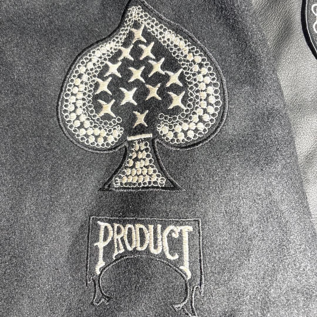 希少 00s PRODUCT 袖レザー スタジャン 刺繍 L ブラック レア