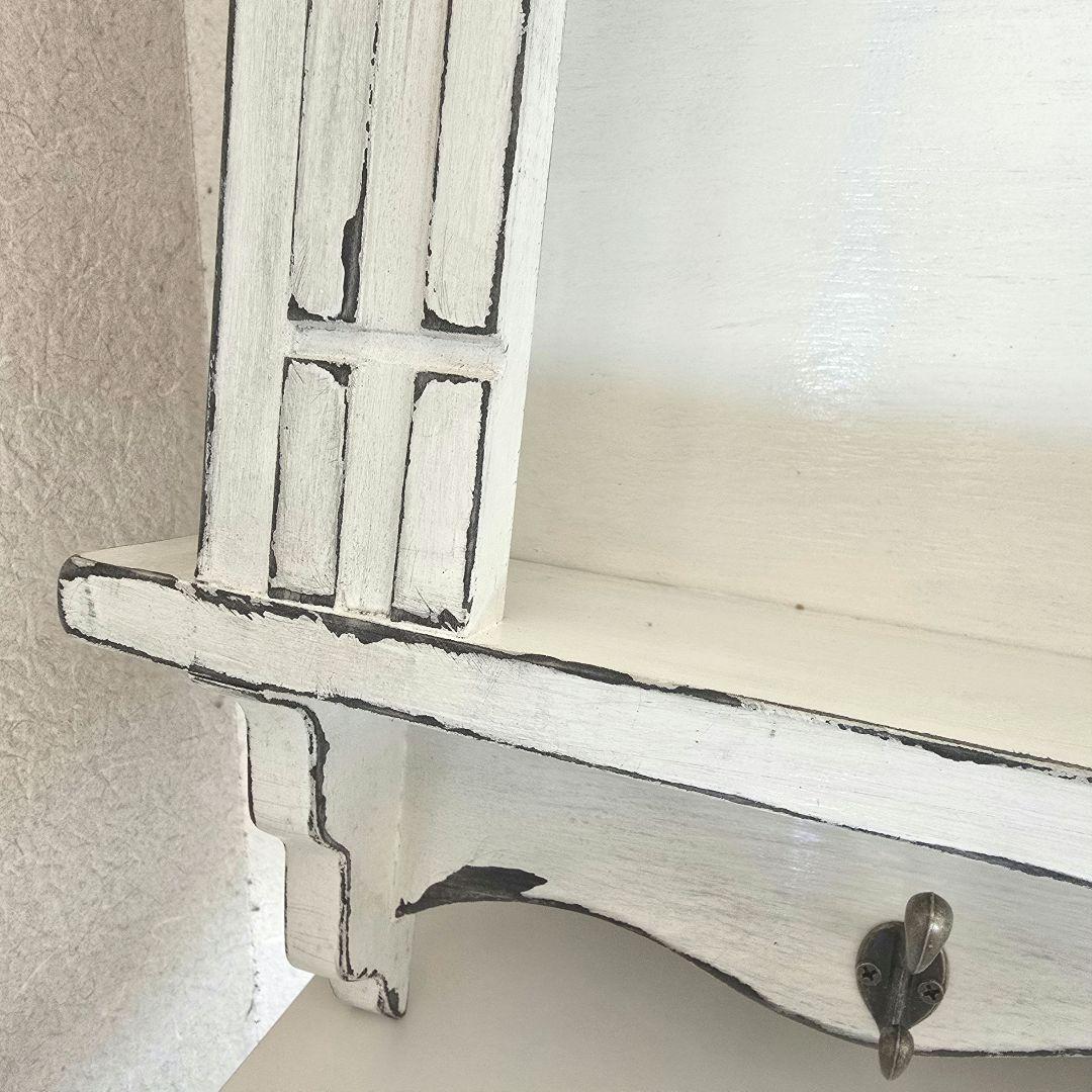 フレンチアンティークシャビー壁掛け シェルフ　ワイド768　モール　ホワイト