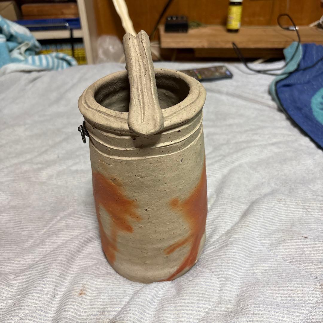 備前の名工人間国宝　金重陶陽作の持ち手付き掛け兼用置花入　未使用　値下げします