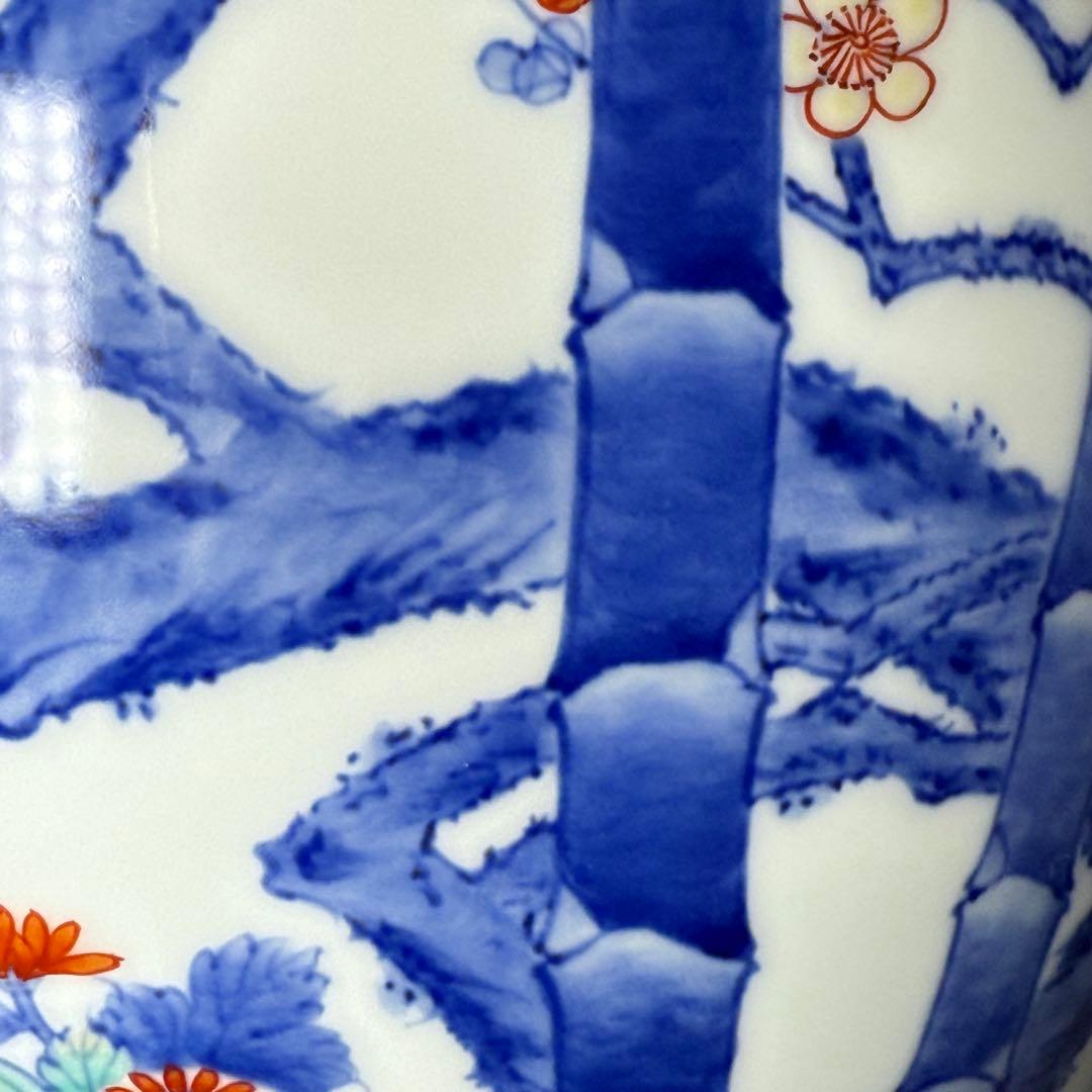 鍋島御庭焼　市川光春　本人作　最高位作　色鍋島竹梅図大花瓶　高33.5cm