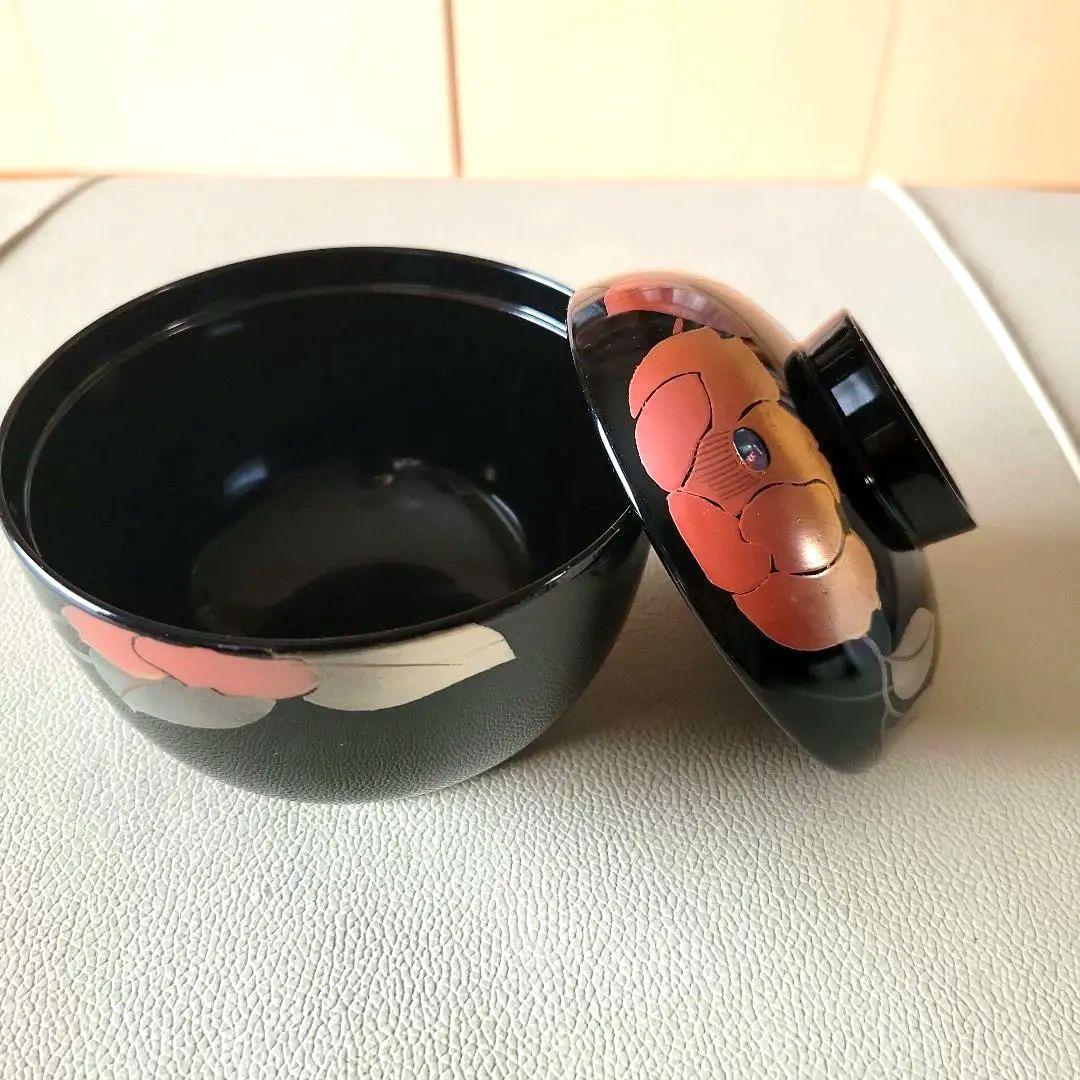 【希少】会津塗　照井久良人の山茶花時絵 汁椀 5客　伝統工芸品