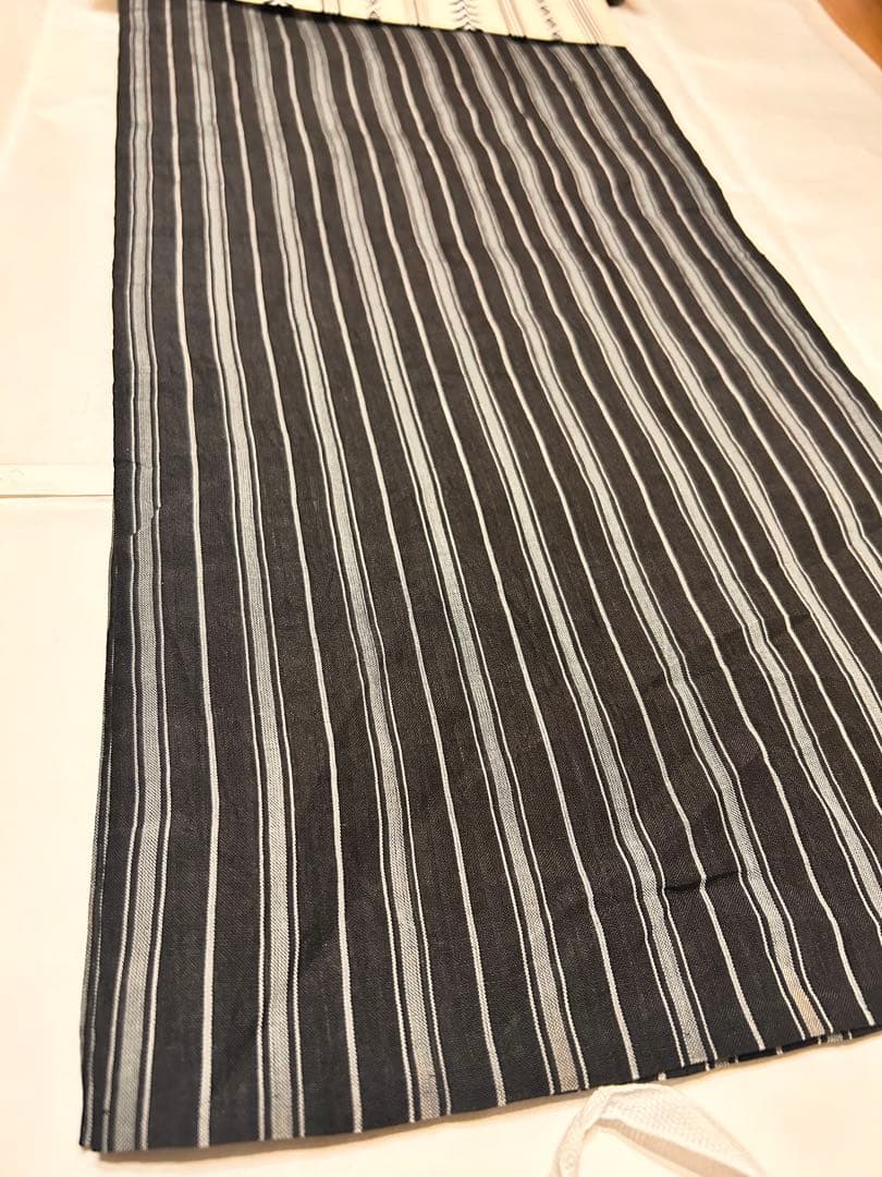 小千谷縮　黒地　ストライプ　モノトーン