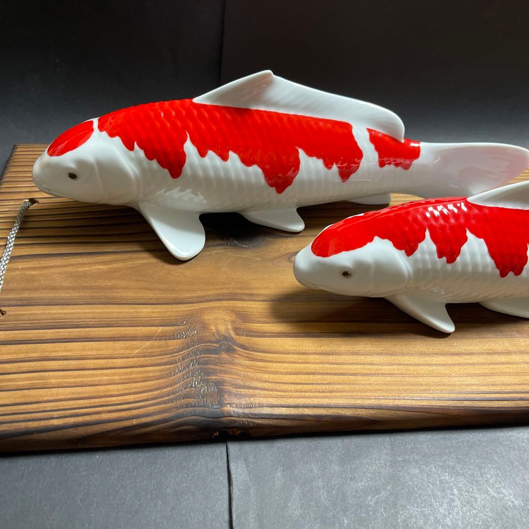 有田焼　希少な名品 勝山窯　紅白　【福寿の鯉】錦鯉　飾物　縁起物