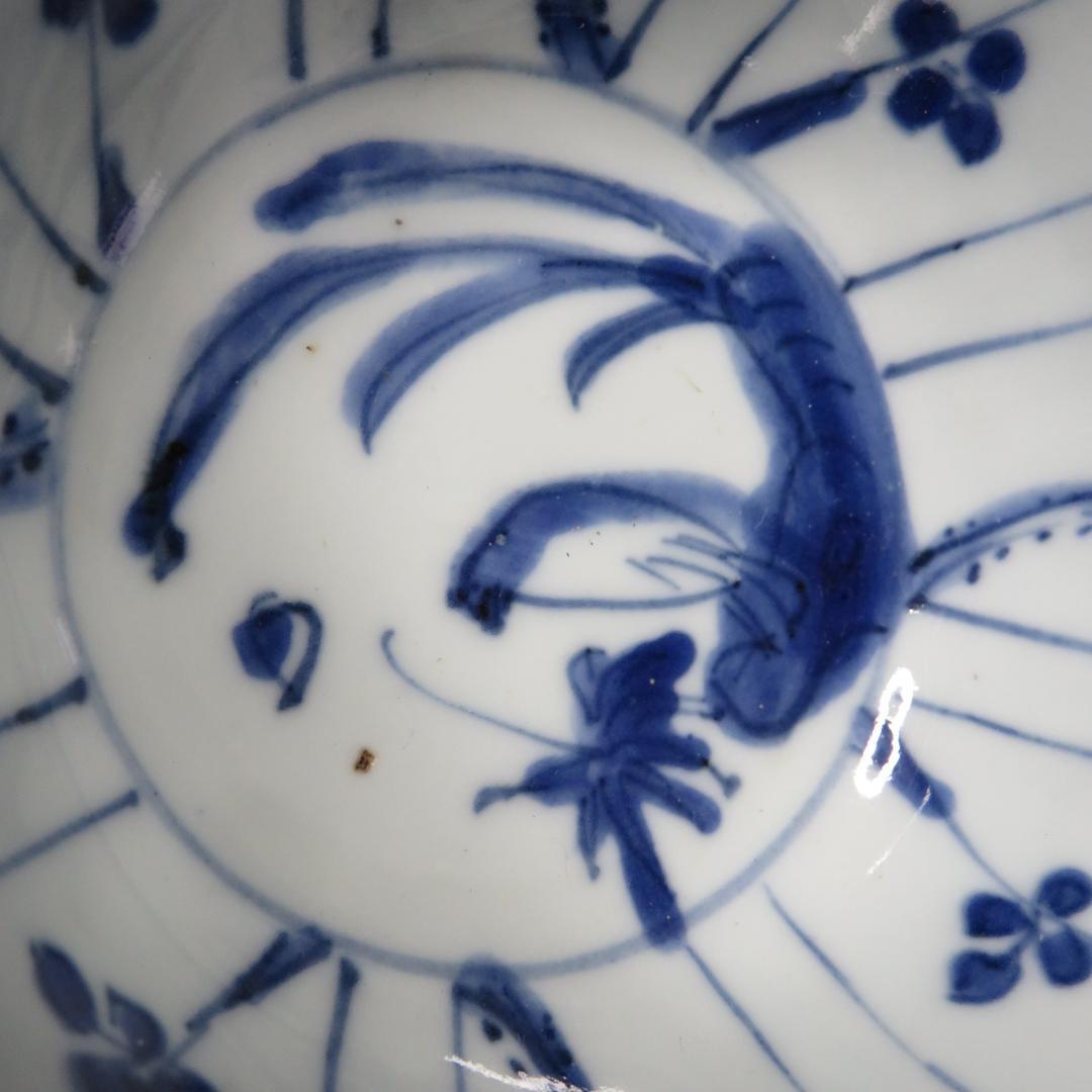 小鉢 古染付 明末清初期 染付 鳥の図 芙蓉手 中国骨董 希少 B