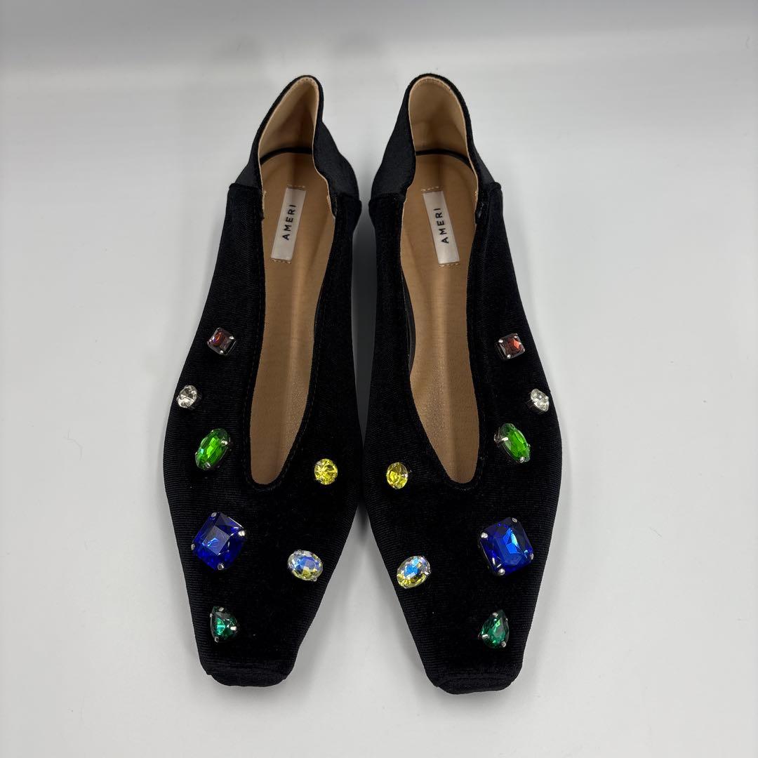 AMERI アメリヴィンテージ　ビジュー　フラットシューズ　ベロア　黒　完売品