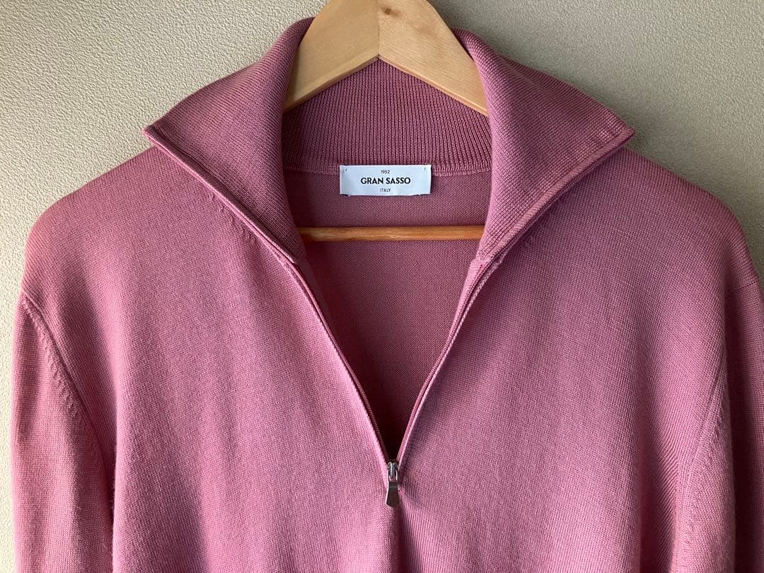 GRAN SASSO メリノウール 12G ハーフジップニット ピンク 52