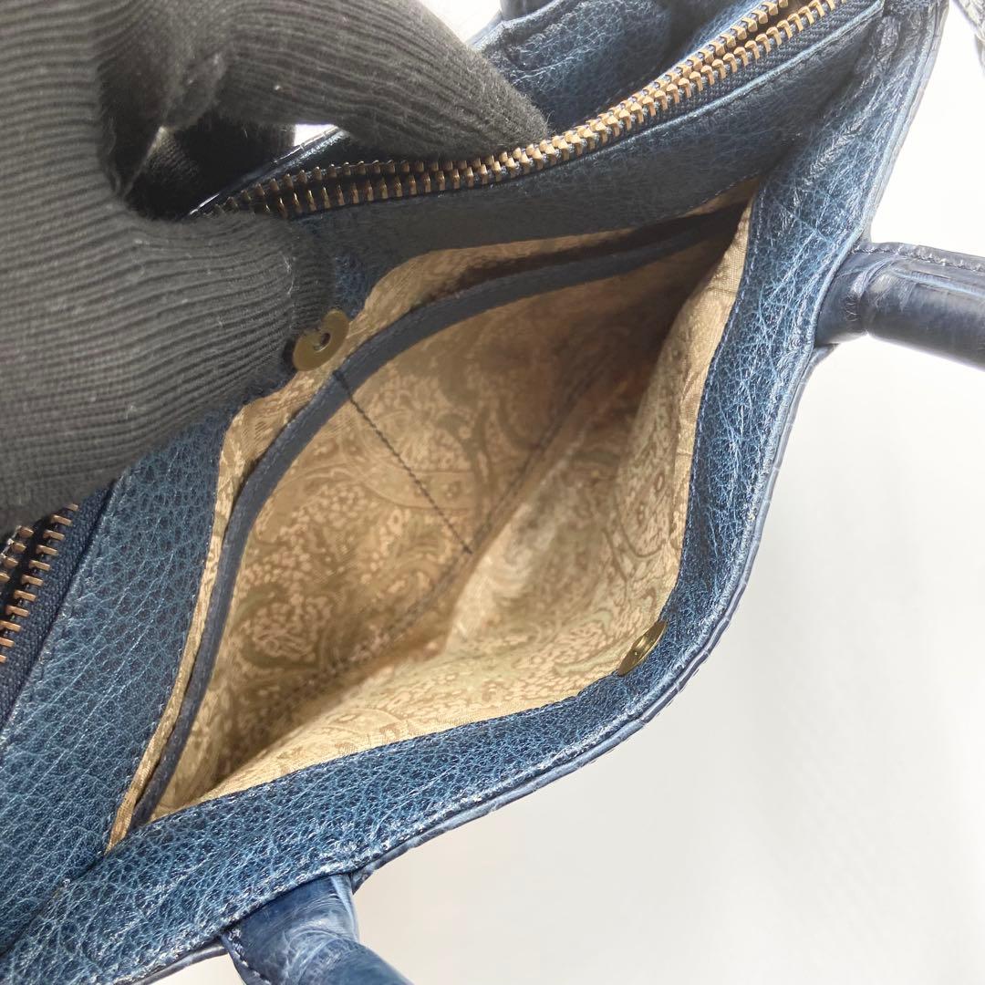 極美品　IBIZA イビサ　ハンドバッグ　クロコダイル　マット　レザー　ネイビー