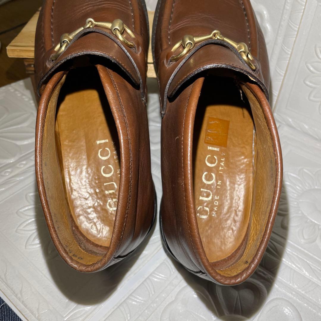GUCCI ブラウンレザービットローファー ブーツ
