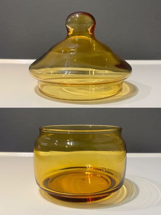 70s 80s アンティーク ビンテージ 容器 ガラス 小物入れ 美品 琥珀