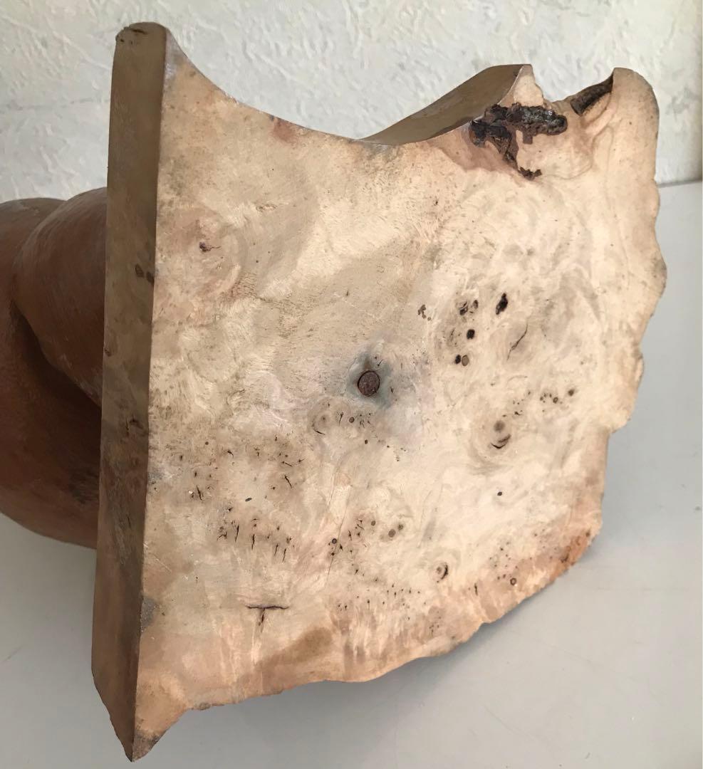 骨董品　天然木台付きくりぬき花瓶　木製抽象花器 高さ約30cm