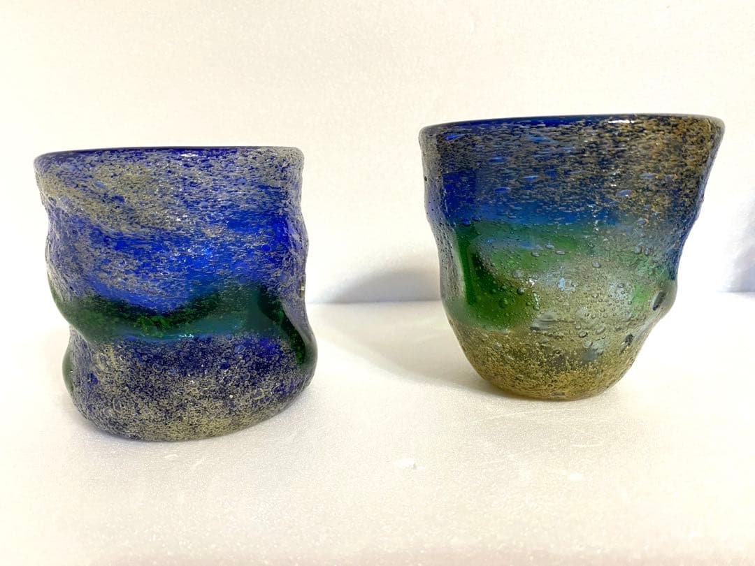 琉球ガラス　稲嶺盛吉グラス　刻印あり2個セット