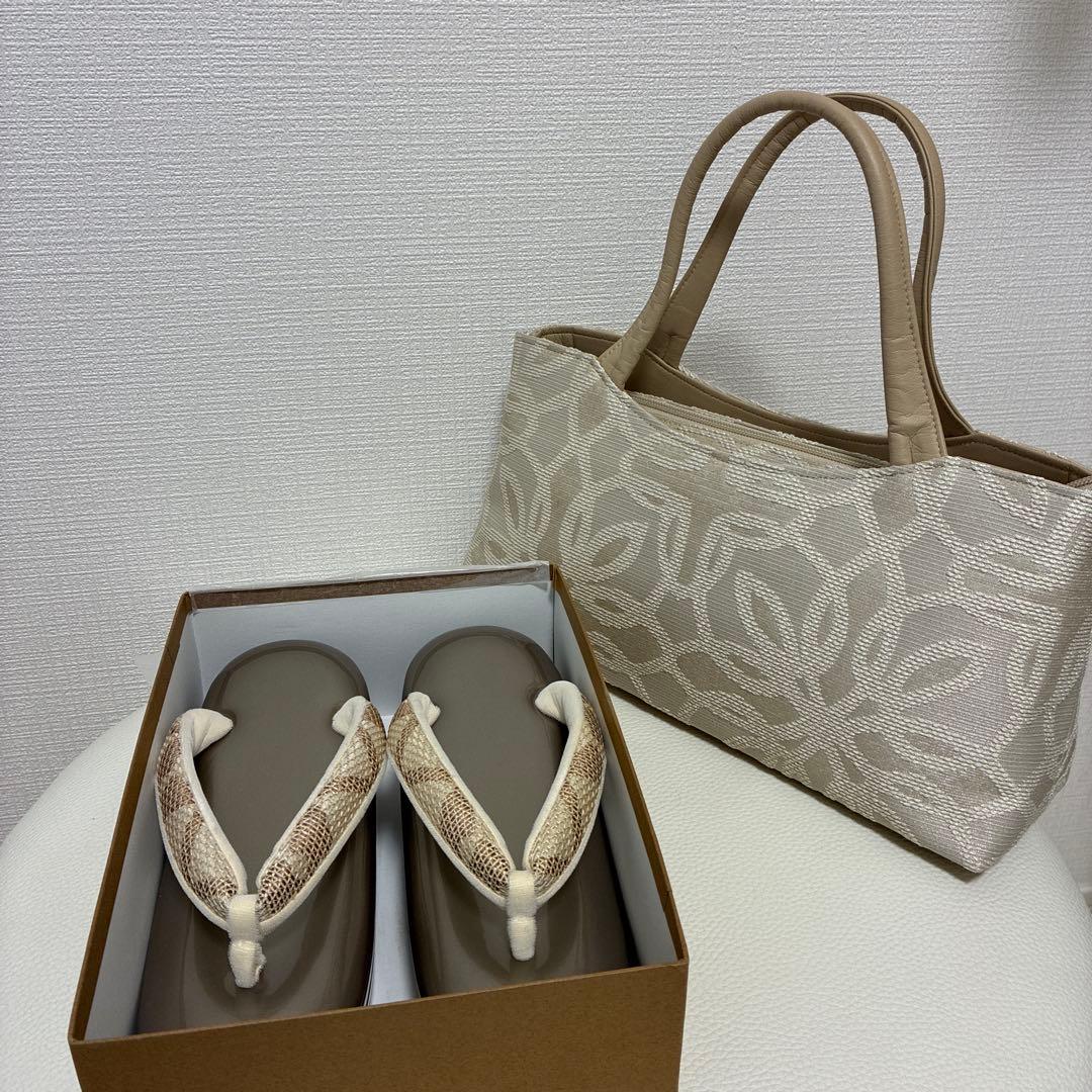 和装バッグ 利休バッグ パールベージュ 花柄