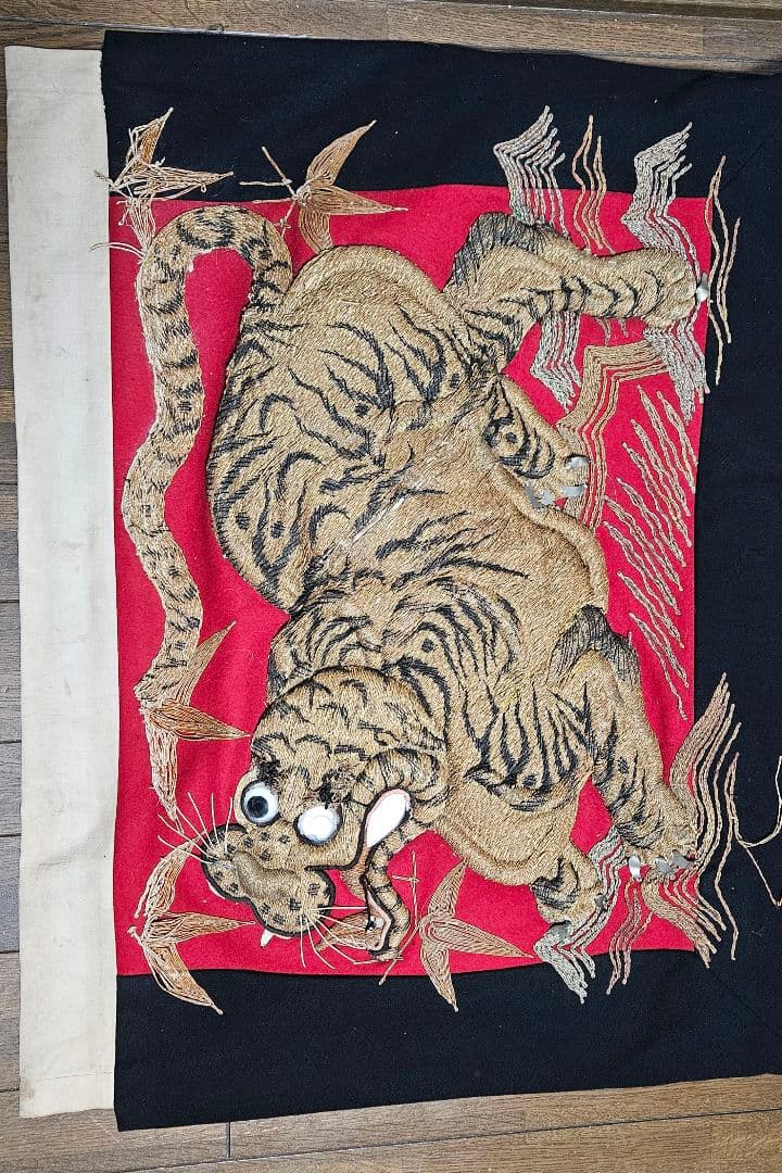 ふとん太鼓　高欄掛け　刺繍　祭り　竹に虎　アンティーク　ヴィンテージ　2枚セット