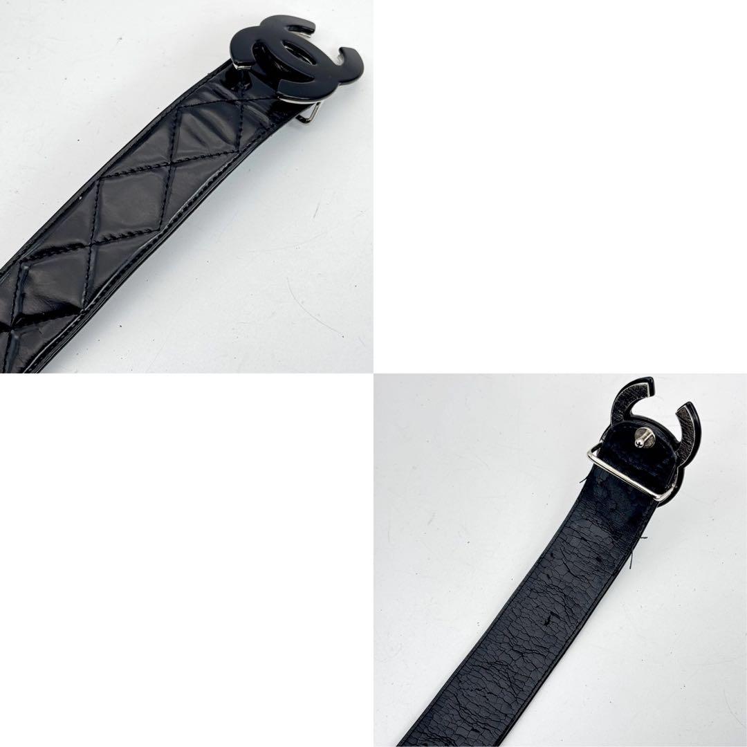 CHANEL ブラック　ココマーク　ベルト　マトラッセ　　パテントレザー　保存箱