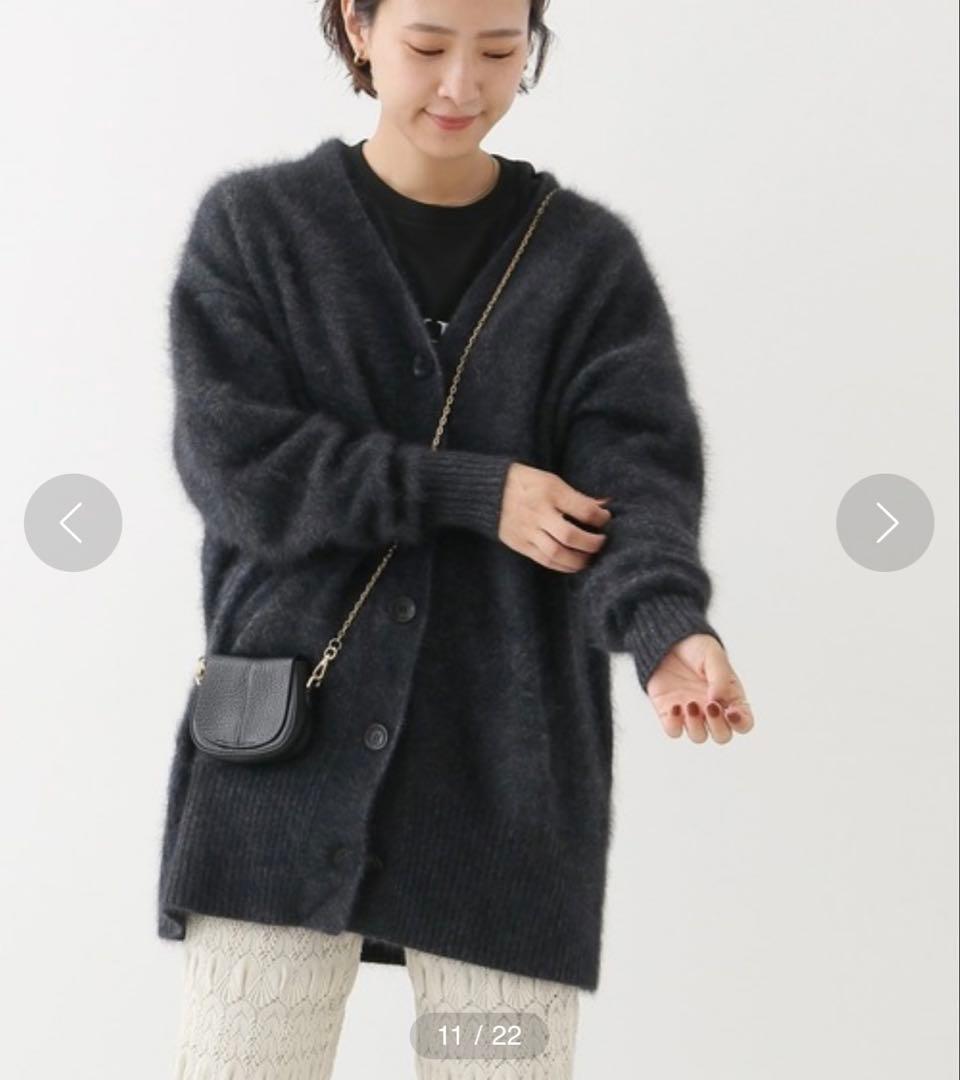 スピックアンドスパン　FURKNITワイドVカーディガン　ダークグレー　ニット