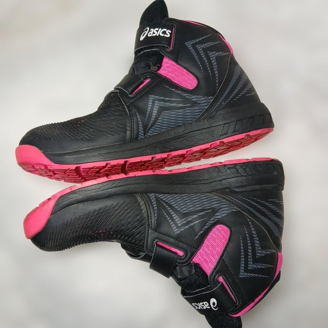 asics ブラック/ピンク ハイカット安全靴