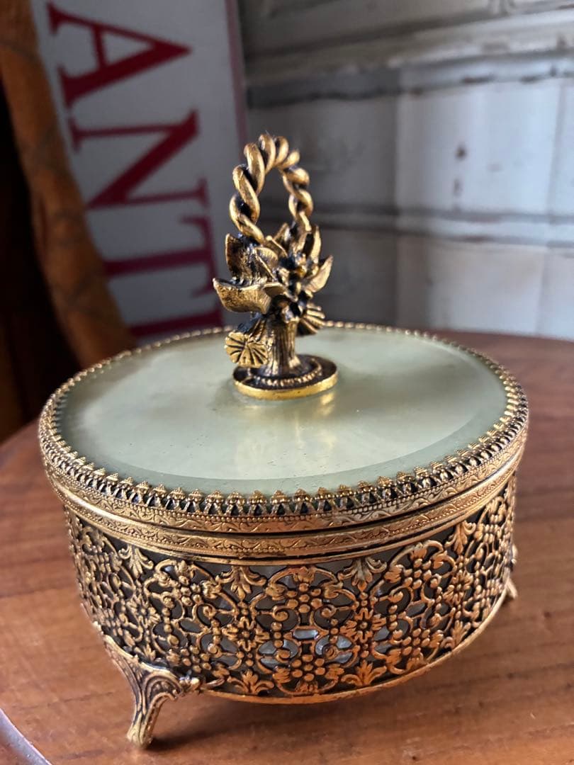 フランス　アンティーク　オルモル　ガラス　ジュエリー　ボックス　真鍮　美品　レア