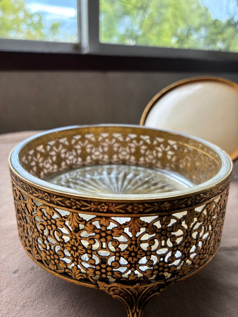 フランス　アンティーク　オルモル　ガラス　ジュエリー　ボックス　真鍮　美品　レア